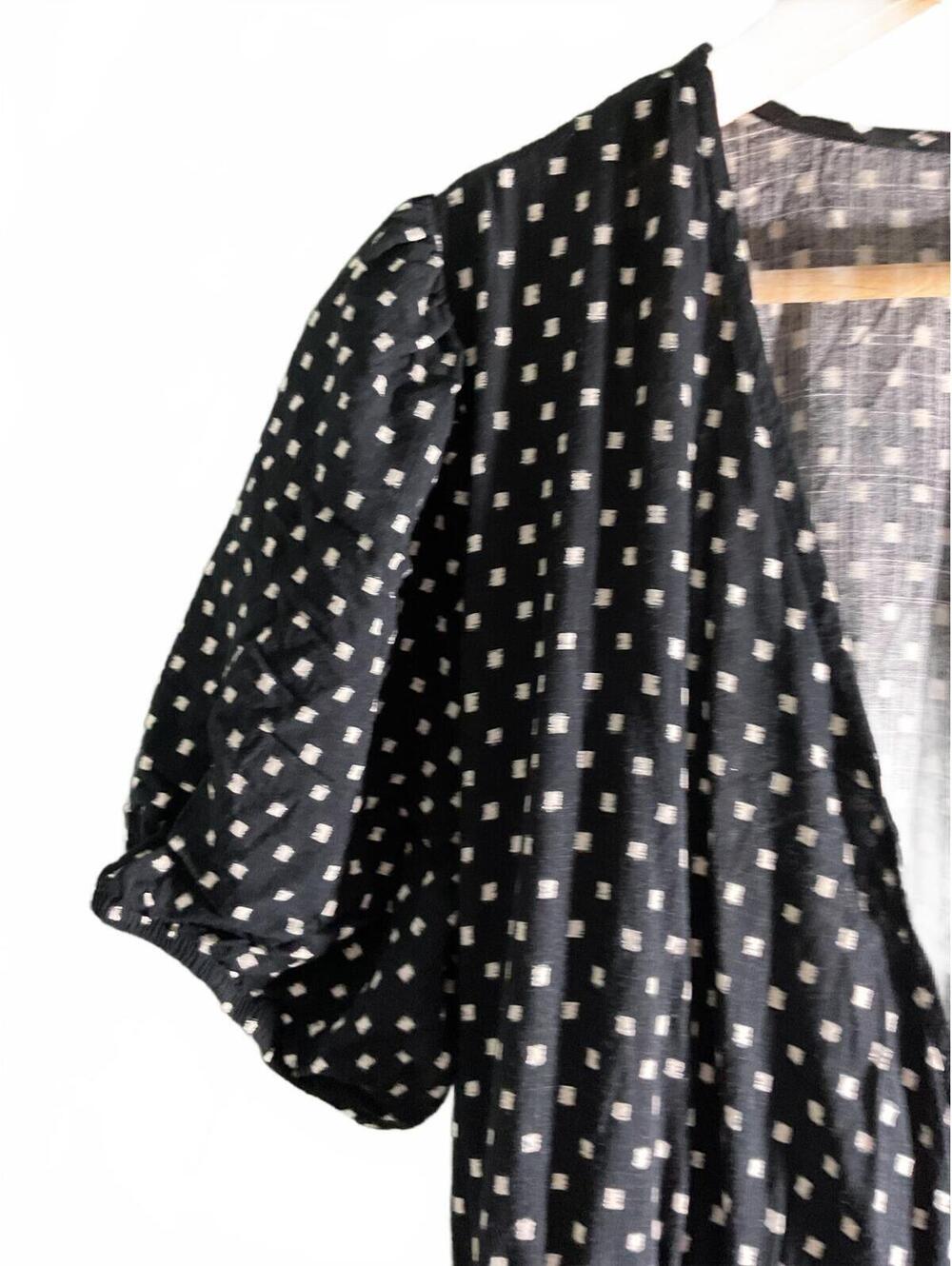 Knox Rose Black & White Dot Print Wrap Dress Size L Puff Sleeve Tiered Midi - Picture 7 of 11